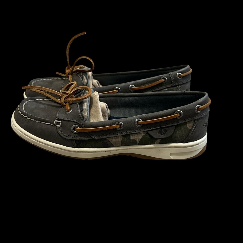 Size 6 - Sperry Boat Shoes Womens Gray Camo Memory Foam STS86716 Comfort Casual